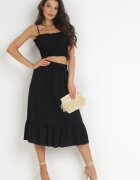  Set Negru din 2 piese Top și Fustă Midi din Bumbac Alrema