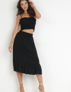  Set Negru din 2 piese Top și Fustă Midi din Bumbac Alrema