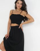  Set Negru din 2 piese Top și Fustă Midi din Bumbac Alrema
