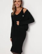 Set Negru din Tricot Reiat cu Cardigan și Rochie Elarisa