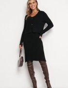  Set Negru din Tricot Reiat cu Cardigan și Rochie Elarisa