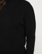  Set Negru din Tricot Texturat Pulover cu Guler Semi-Înalt și Fustă Evazată Evaleria