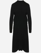  Set Negru din Tricot Texturat Pulover cu Guler Semi-Înalt și Fustă Evazată Evaleria