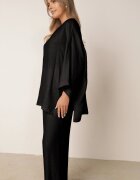  Set Negru din Viscoză Pantaloni Largi cu Elastic în Talie Top cu Croi Liliac Odrina