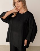  Set Negru din Viscoză Pantaloni Largi cu Elastic în Talie Top cu Croi Liliac Odrina