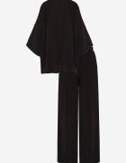  Set Negru din Viscoză Pantaloni Largi cu Elastic în Talie Top cu Croi Liliac Odrina