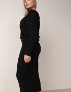  Set Negru Striat cu viscoză Bluză tip liliac Fustă cu elastic în talie Zortia
