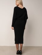  Set Negru Striat cu viscoză Bluză tip liliac Fustă cu elastic în talie Zortia