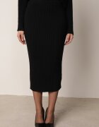  Set Negru Striat cu viscoză Bluză tip liliac Fustă cu elastic în talie Zortia