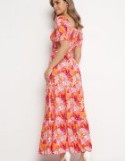  Set Portocaliu cu Top și Fustă Maxi cu Imprimeu Floral Savanasa