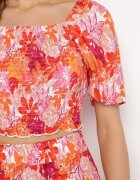  Set Portocaliu cu Top și Fustă Maxi cu Imprimeu Floral Savanasa