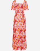  Set Portocaliu cu Top și Fustă Maxi cu Imprimeu Floral Savanasa