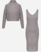  Set Reiat Gri cu Lână Maletă și Rochie Mulată fără Mâneci Riasma