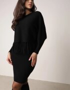  Set Reiat Negru din Viscoză cu Rochie Mulată și Bluză cu Franjuri Vaithara