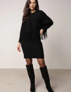 Set Reiat Negru din Viscoză cu Rochie Mulată și Bluză cu Franjuri Vaithara
