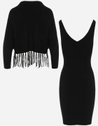  Set Reiat Negru din Viscoză cu Rochie Mulată și Bluză cu Franjuri Vaithara