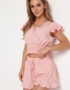  Set Roz tip plic Top cu elastic în talie Pantaloni scurți cu elastic în talie și volan Nestalie