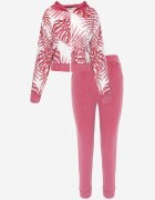  Set Trening Roz din Velur Bluză cu Glugă cu Model Decorativ și Pantaloni Grouvia