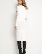  Set Tricotat Alb cu Vâscoză Fustă Mulată Cardigan cu nasturi și Top Emarilith