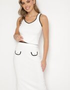  Set Tricotat Alb cu Vâscoză Fustă Mulată Cardigan cu nasturi și Top Emarilith