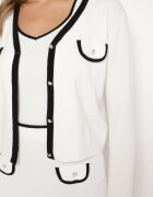  Set Tricotat Alb cu Vâscoză Fustă Mulată Cardigan cu nasturi și Top Emarilith