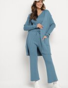 Set Tricotat Albastru Cardigan Deschis Bluză fără mâneci și Pantaloni Largi Irissarae