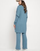  Set Tricotat Albastru Cardigan Deschis Bluză fără mâneci și Pantaloni Largi Irissarae