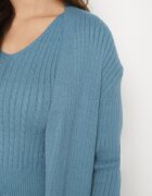  Set Tricotat Albastru Cardigan Deschis Bluză fără mâneci și Pantaloni Largi Irissarae