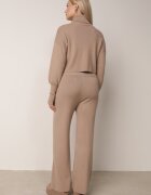 Set Tricotat Bej cu Viscoză Bluză tip golf cu elastic și Pantaloni largi Noridra