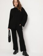  Set Tricotat Negru cu Vâscoză Pulover și Pantaloni cu elastic în talie și Fante Malwiya