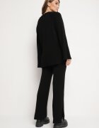  Set Tricotat Negru cu Vâscoză Pulover și Pantaloni cu elastic în talie și Fante Malwiya