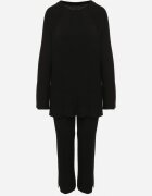  Set Tricotat Negru cu Vâscoză Pulover și Pantaloni cu elastic în talie și Fante Malwiya