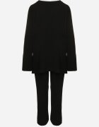  Set Tricotat Negru cu Vâscoză Pulover și Pantaloni cu elastic în talie și Fante Malwiya