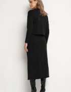  Set Tricotat Negru cu Viscoză Fustă cu Elastic în Talie și Șliț și Bluză Ilika