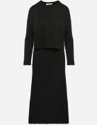  Set Tricotat Negru cu Viscoză Fustă cu Elastic în Talie și Șliț și Bluză Ilika