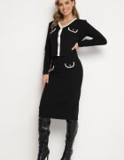  Set tricotat negru cu viscoză Fustă mulată Cardigan cu nasturi și Top Emarilith