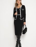  Set tricotat negru cu viscoză Fustă mulată Cardigan cu nasturi și Top Emarilith