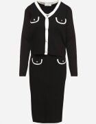  Set tricotat negru cu viscoză Fustă mulată Cardigan cu nasturi și Top Emarilith