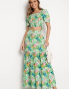  Set Verde cu Top și Fustă Maxi cu Imprimeu Floral Savanasa
