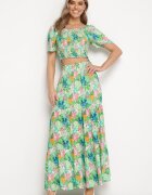  Set Verde cu Top și Fustă Maxi cu Imprimeu Floral Savanasa