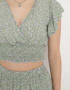  Set Verde deschis din bumbac Bluză cu decolteu petrecut și Fustă cloș Myxia