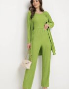  Set Verde deschis din Material Reiat Cămașă Top și Pantaloni Largi Ratels