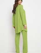  Set Verde deschis din Material Reiat Cămașă Top și Pantaloni Largi Ratels