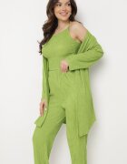  Set Verde deschis din Material Reiat Cămașă Top și Pantaloni Largi Ratels