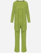  Set Verde deschis din Material Reiat Cămașă Top și Pantaloni Largi Ratels