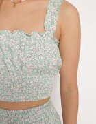  Set Verde din Bumbac Top cu Bretele Fustă cu Elastic în Talie și Nasturi Elasandra
