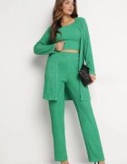  Set Verde Închis din Material Reiat Cămașă Top și Pantaloni Largi Ratels