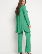  Set Verde Închis din Material Reiat Cămașă Top și Pantaloni Largi Ratels