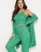  Set Verde Închis din Material Reiat Cămașă Top și Pantaloni Largi Ratels