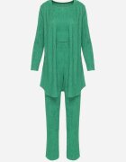  Set Verde Închis din Material Reiat Cămașă Top și Pantaloni Largi Ratels